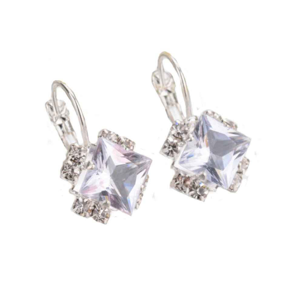 Square Crystal Dangle Silver Plated Earring 461-ss